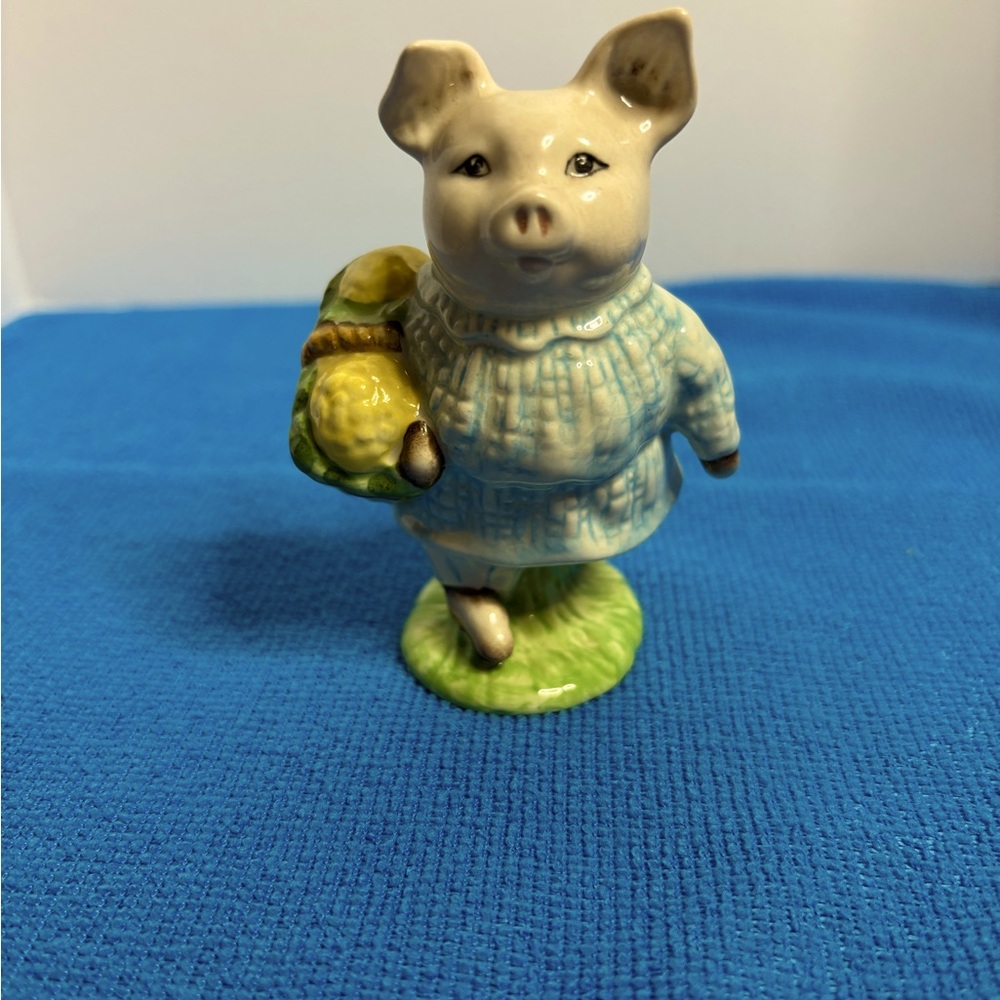Ceramic Pig Figurine with Blue Sweater Royal Albert Beatrix Potter